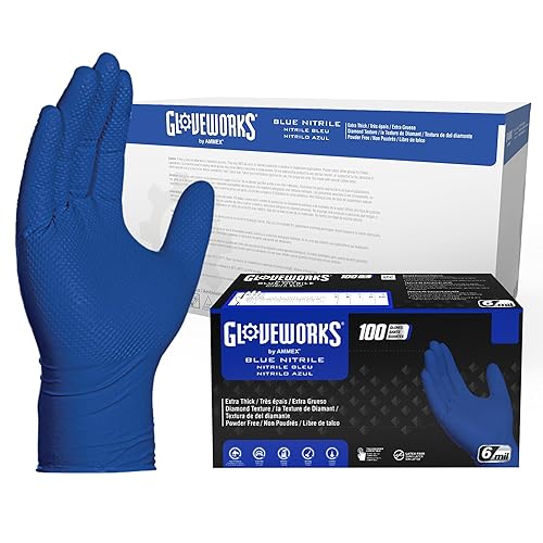 GLOVEWORKS HD Royal Blue Nitrile Industrial Disposable Gloves,