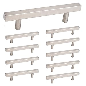 homdiy 5 inch Drawer Pulls Brushed Nickel Cabinet Handles 10 Pack - HDJ22SN Modern Cabinet Pulls Brushed Nickel Cabinet Hardware Metal Drawer Pulls Kitchen Drawer Handles for Bathroom