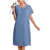 Ekouaer Women Zipper Robe Short Waffle Knit Bathrobe Lightweight Housecoat Soft Knee Length Loungewear with Pockets Navy Blue, S