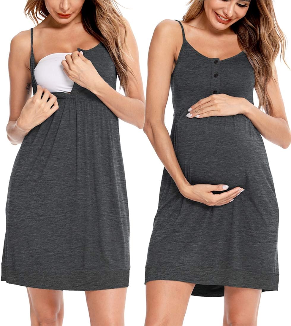 LecGee Women's Nursing Nightgown Button Maternity Dress Breastfeeding