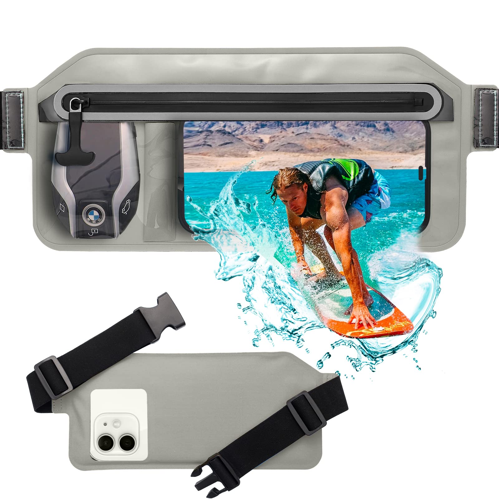 Photo 1 of SJEhome Waterproof Phone Pouch,Waterproof Fanny Pack,IPX8 Waterproof Phone Case with Adjustable Waist Strap,Compatible with iPhone Galaxy Whole Series up to 7",Waist Bag for Beach,Boating,Swim,Gray