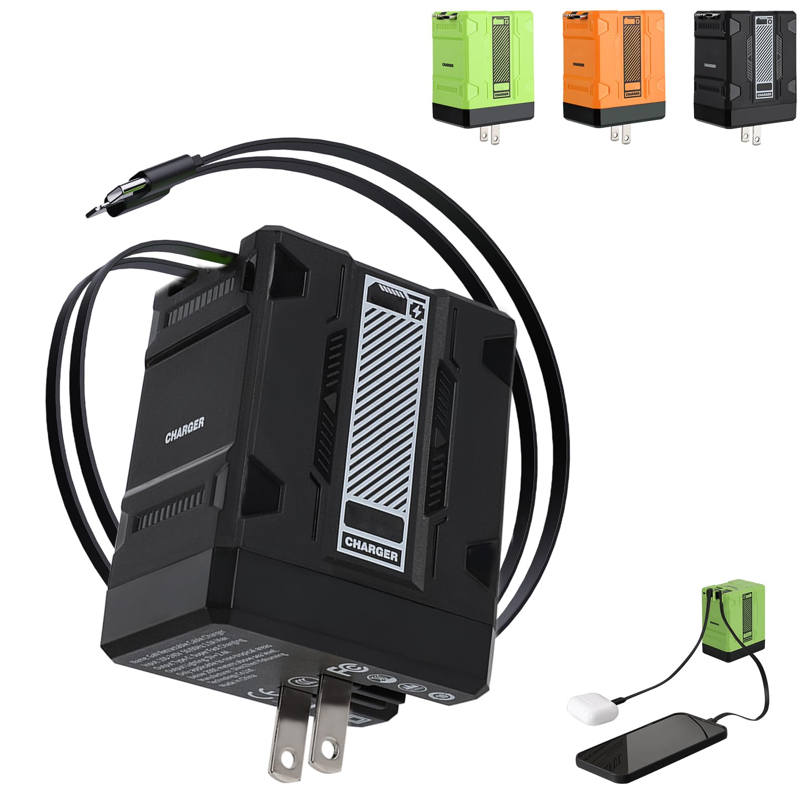 Photo 1 of 2 in 1 GaN Fast Charger 120w, 2025 New Retractable Scalable Super Fast Charger Module, All in 1 Foldable Charging Adapter Wall Plug for Phones (Black)