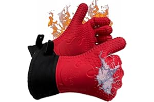 JOLLY GREEN PRODUCTS Ekogrips Plus Oven Gloves with Fingers, Comfy Waterproof Silicone Oven Mitts Heat Resistant with Long Cuff, Insulated BBQ Gloves Perfect for Grilling, Baking, Smoker, Canning, Pizza, Red, Hot Mitts