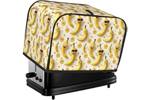 2 Slice Toaster Cover with Pockets - Cute Banana Yellow Print Lightweight Toaster Cover for Kitchen, Water Proof Greasy Finge