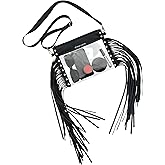 sheervana Stylish Clear Fringe Bag, Vegan Leather Trim, Stadium Approved, Crossbody Transparent Bag for Concerts, Festivals and Sports Events