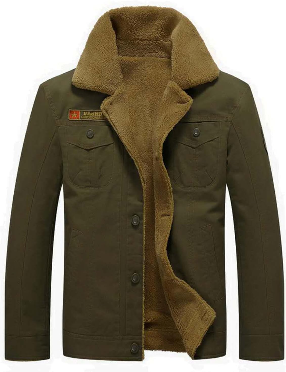Zhusheng Men's Casual Button Military Sherpa Fleece Lined Cargo Jacket