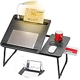 CloudTrip Plus XL Adjustable Laptop Desk with Light, USB Port, iPad Holder, Drawer Storage - Larger 23.6IN Adjustable Lap Desk for Bed, Home Office, Breakfast Tray, Fordable Legs Desk (Black)