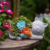 Goodeco Solar Garden Cat Statue 23cm Waterproof Resin with 6 LED Lights view 2