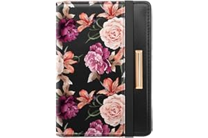 COCO ROSSI Passport Holder Cover Travel RFID Blocking Passport Cover Rose Gold Cute Flowers Passport Wallet with Elastic Band for Women
