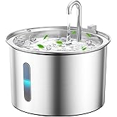 oneisall Stainless Steel Cat Water Fountain, 2L Water Fountains for Cats Indoor with Quiet Pump and 3 Replacement Filters, Pet Water Fountain Faucet Spout Design Cat Fountain Drinking Inside, PWF 001