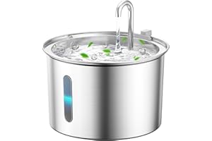 oneisall Stainless Steel Cat Water Fountain, 2L Water Fountains for Cats Indoor with Quiet Pump and 3 Replacement Filters, Pe
