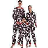 JAXUH Matching Christmas Onesie Pajamas for Family/Couples, Cute Printed One-piece Pjs, Xmas Holiday Adult Hooded Sleepwear
