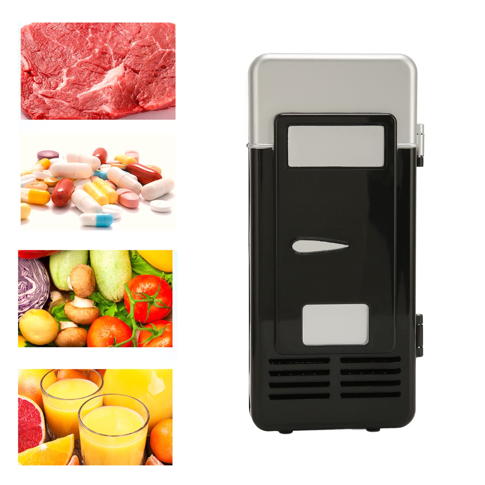 Mini Fridge, USB Powered Fridge Cooler, USB Fridge Insulated Cooling Small Portable Low Decibel Energy Saving Semiconductor Refrigeratior for Bedroom, Car, Office Desk & Dorm Room (Black)