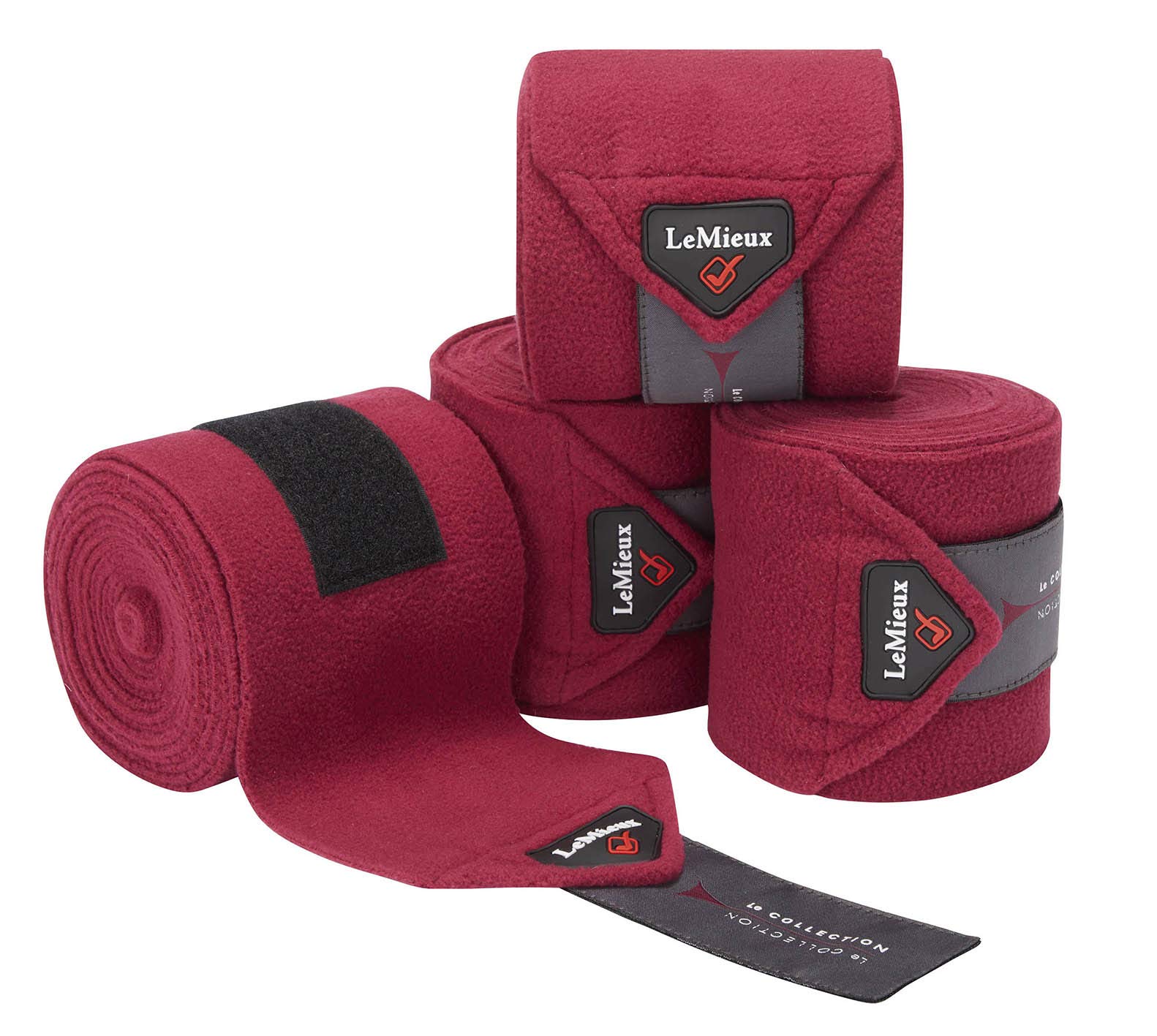 LeMieux Classic Polo Full Exercise Bandages in Mulberry with Zipped Case - Soft Fleece Protection Wraps - 3.8 m Long - Pack of 4