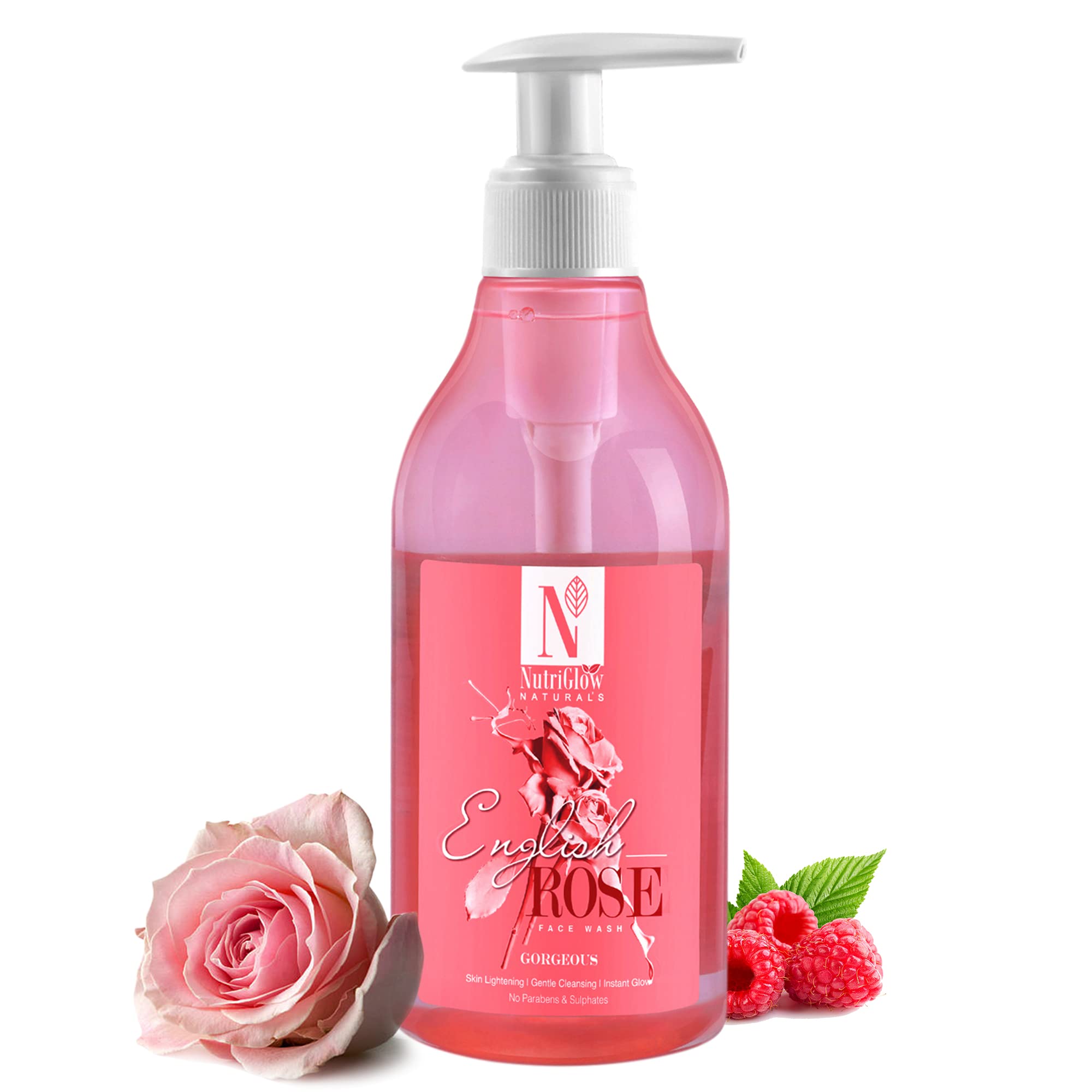 NutriGlow Natural's English Rose Face wash With Natural Source Ingredients, skin Lightning, Gentle Cleaning, Instant Glow, 10.14 Oz
