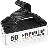 HOUSE DAY Plastic Hangers 50 Pack - Black Clothes Hangers with Non-Slip Shoulder Grooves, Durable and Sturdy Coat Hanger, Space Saving Slim Design Perfect for Closet Organizers and Storage