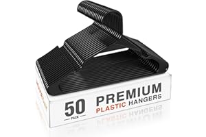 HOUSE DAY Plastic Hangers 50 Pack - Black Clothes Hangers with Non-Slip Shoulder Grooves, Durable and Sturdy Coat Hanger, Space Saving Slim Design Perfect for Closet Organizers and Storage