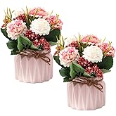 YACVRLT 2 PCS Mini Hygrangea Artificial Flowers in Vase, Small Centerpiece Table Decorations - Fake Plant in Vase, Faux Hydrangea Flower Decor for Home, Wedding, Office and Party