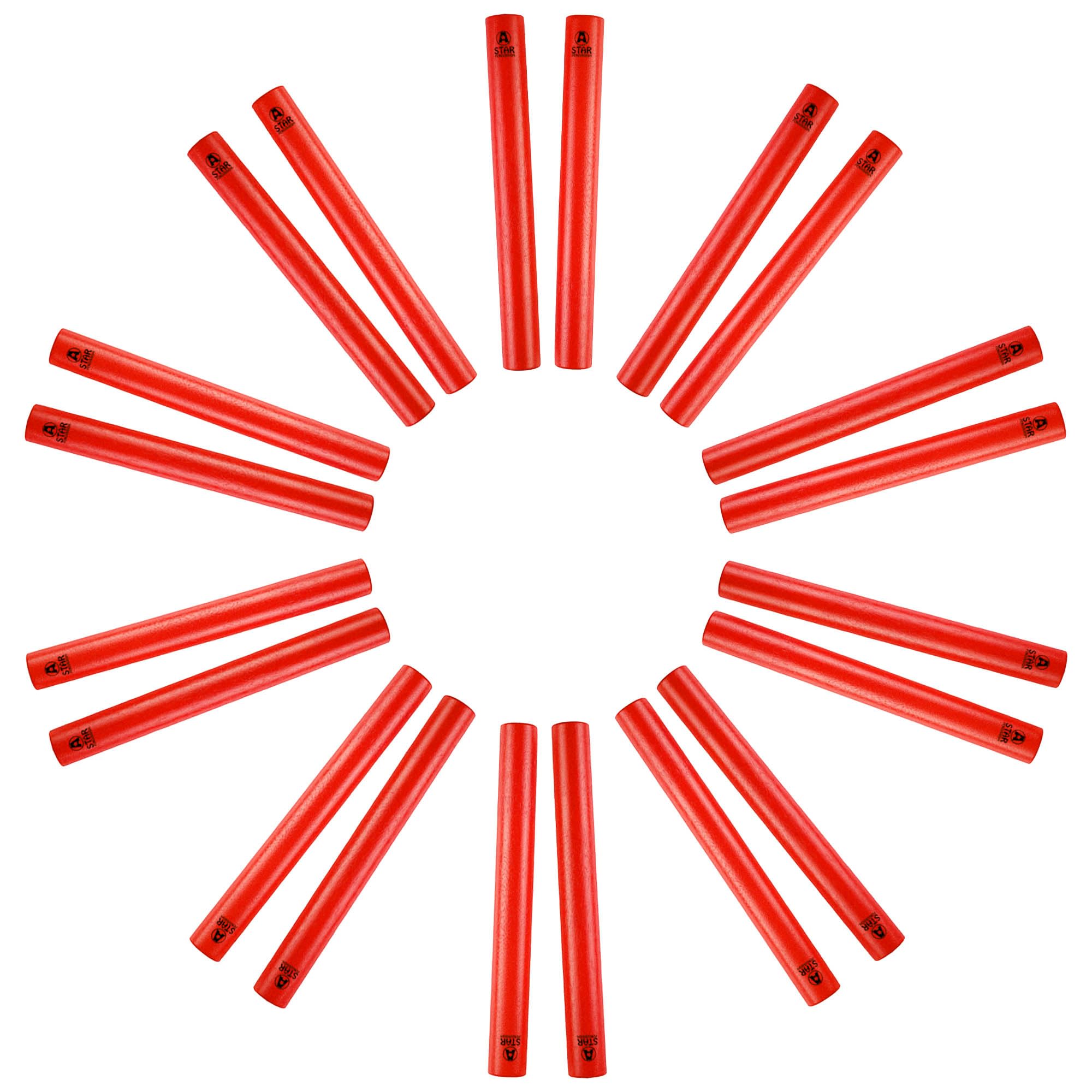 A-Star Red Wood Claves, 20cm - Pack of 10 Pairs - Handheld Rhythm Sticks, Wooden Percussion Instrument