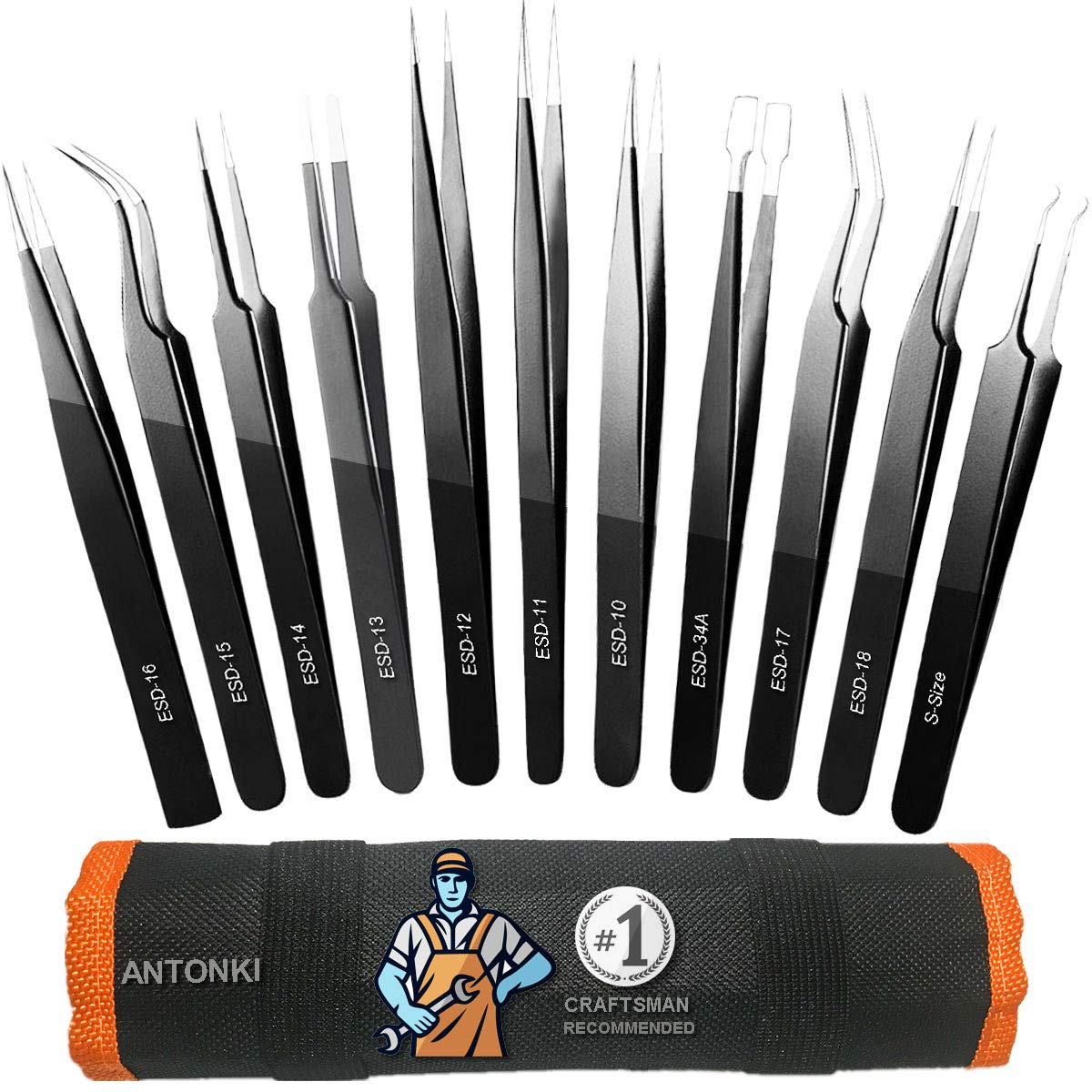 Craft Tweezers, Antonki 11 Pcs Esd Safe Long Stainless Steel Precision
