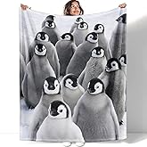YISUMEI Realistic Antarctic Animals Blanket, Grey and White Penguins Resting on The Snow, Plush and Smooth Hand Feel for Kids Adults, 50"x60"