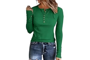 APOFER Womens Long Sleeves Ribbed Knit Tunic Shirts Scoop Neck Button Down Tops Casual Henley Tee Shirt Slim Fit Blouses