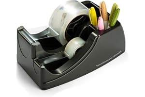 Officemate Recycled 2-in-1 Heavy Duty Tape Dispenser, 1" and 3" Cores, Black (96690)