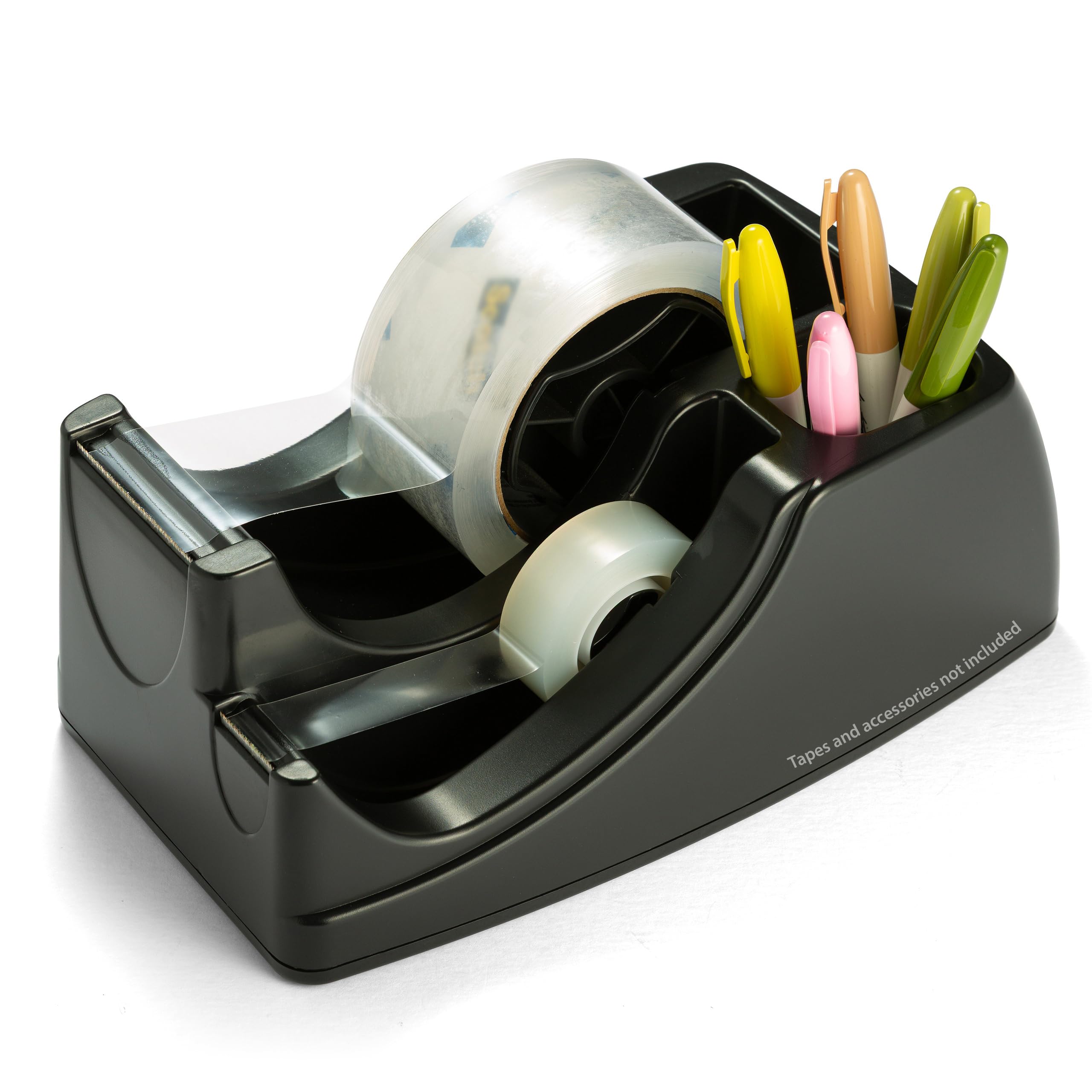 OIC Officemate 2-in-1 Heavy Duty Tape Dispenser with Storage Compartment, Black