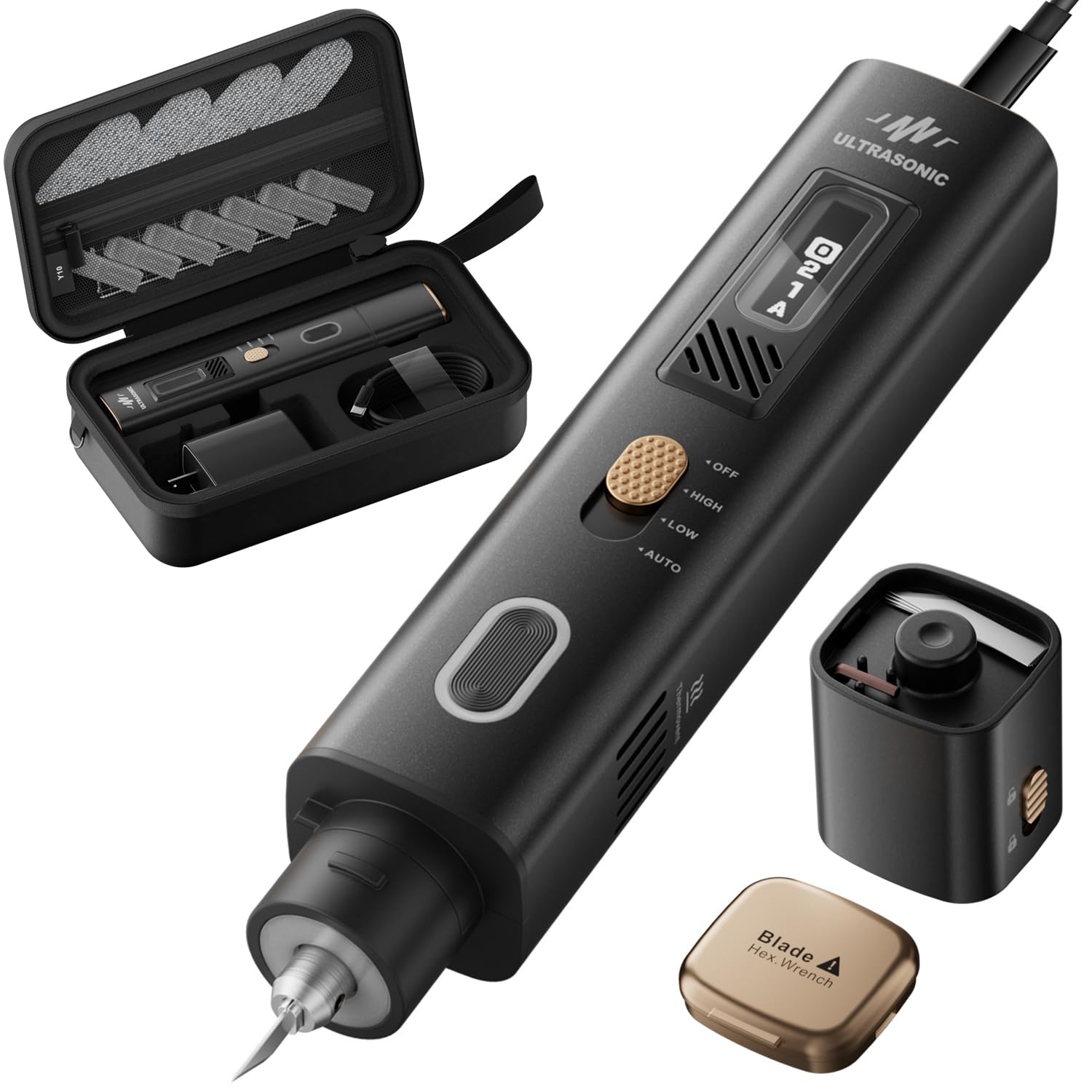 Photo 1 of Wired Ultrasonic Cutter, 40kHz Vibration & 3 Cutting Modes, Includes 50 Replacement Blades & Display Case, Multifunctional Sonic Knife For 3D Printing, Woodworking, Model Mods, Prototyping & DIY