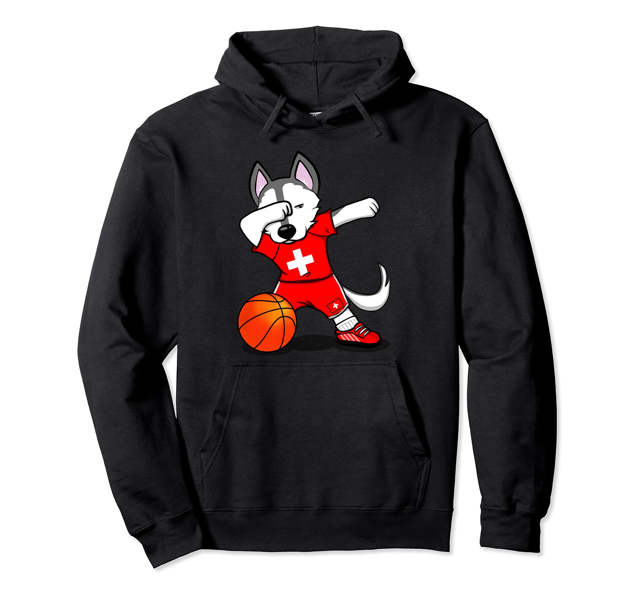 Dabbing Husky Switzerland Basketball Fans Jersey Swiss Flag Pullover Hoodie