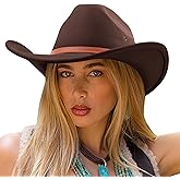 DRESHOW Cowboy Hat for Women and Men Western Felt Cowboy Cowgirl Hat Wide Brim Belt Buckle Retro Fedora Hats Unisex Caps
