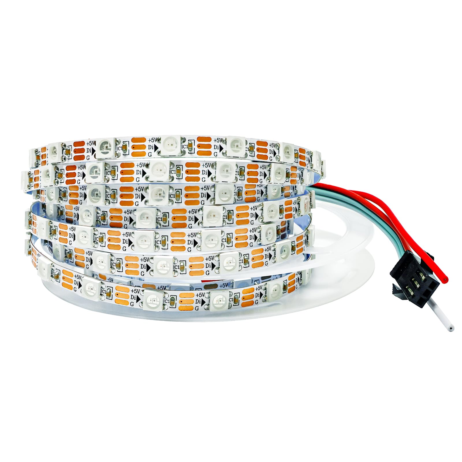 Tesfish WS2812B LED Strip Light 5V, 5mm Ultra Narrow RGB Pixel Strip 2m 5050 120 LEDs IP30 White PCB Full Color Individually Addressable Smart Light Strips for DIY Advertising Decoration