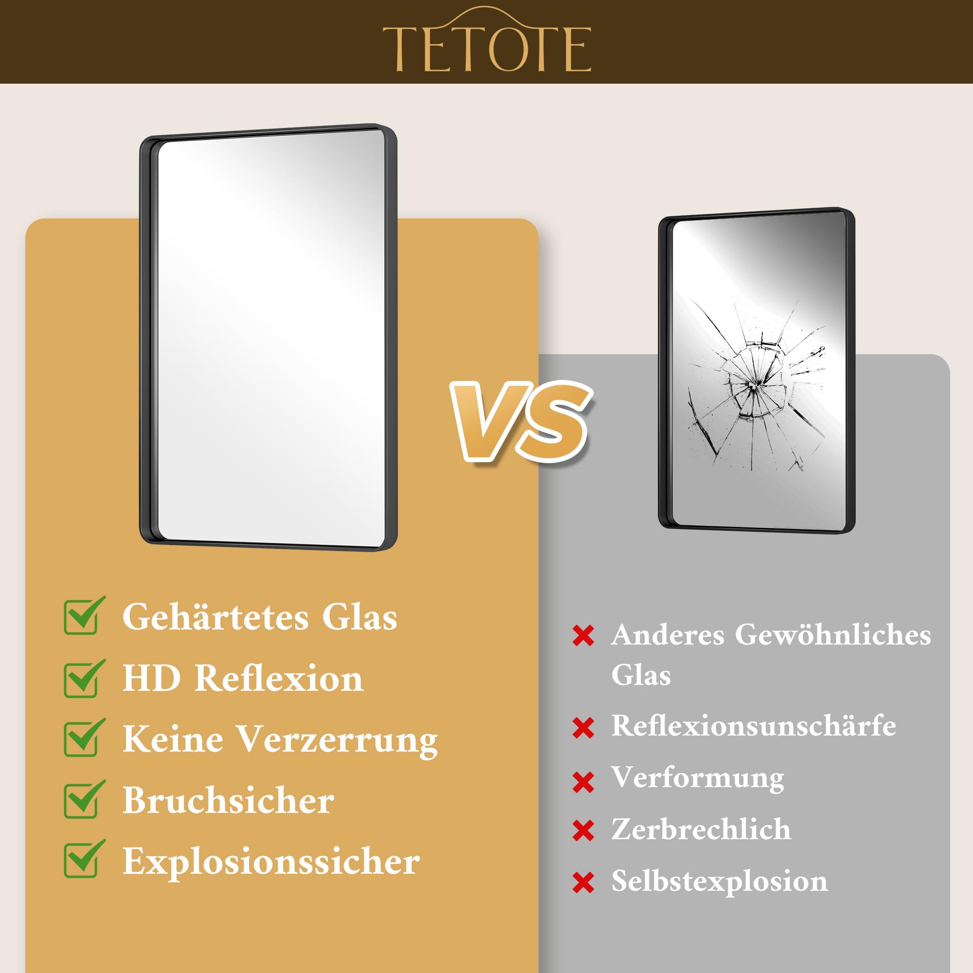 TETOTE 50x75cm Wandspiegel Schwarz Ohne Beleuchtung, Rechteckig Badspiegel mit Runder Ecke, Metallrahmen Badezimmer Spiegel für Waschbecken, Gehärtetes Glas Dekorative Spiegel 4