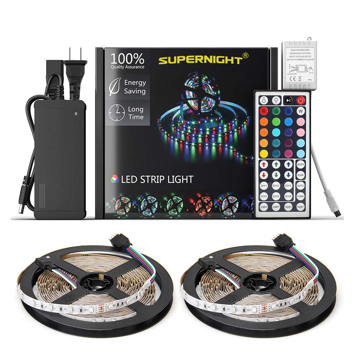 NEW 2018 LED Strip Lights Kit Non-waterproof– 32.8ft (10M) 600 LEDs SMD 3528 RGB Light with 44 Key Remote Controller, Extra Adhesive Tape, Flexible Changing Multi-Color Lighting Strips for TV, Room
