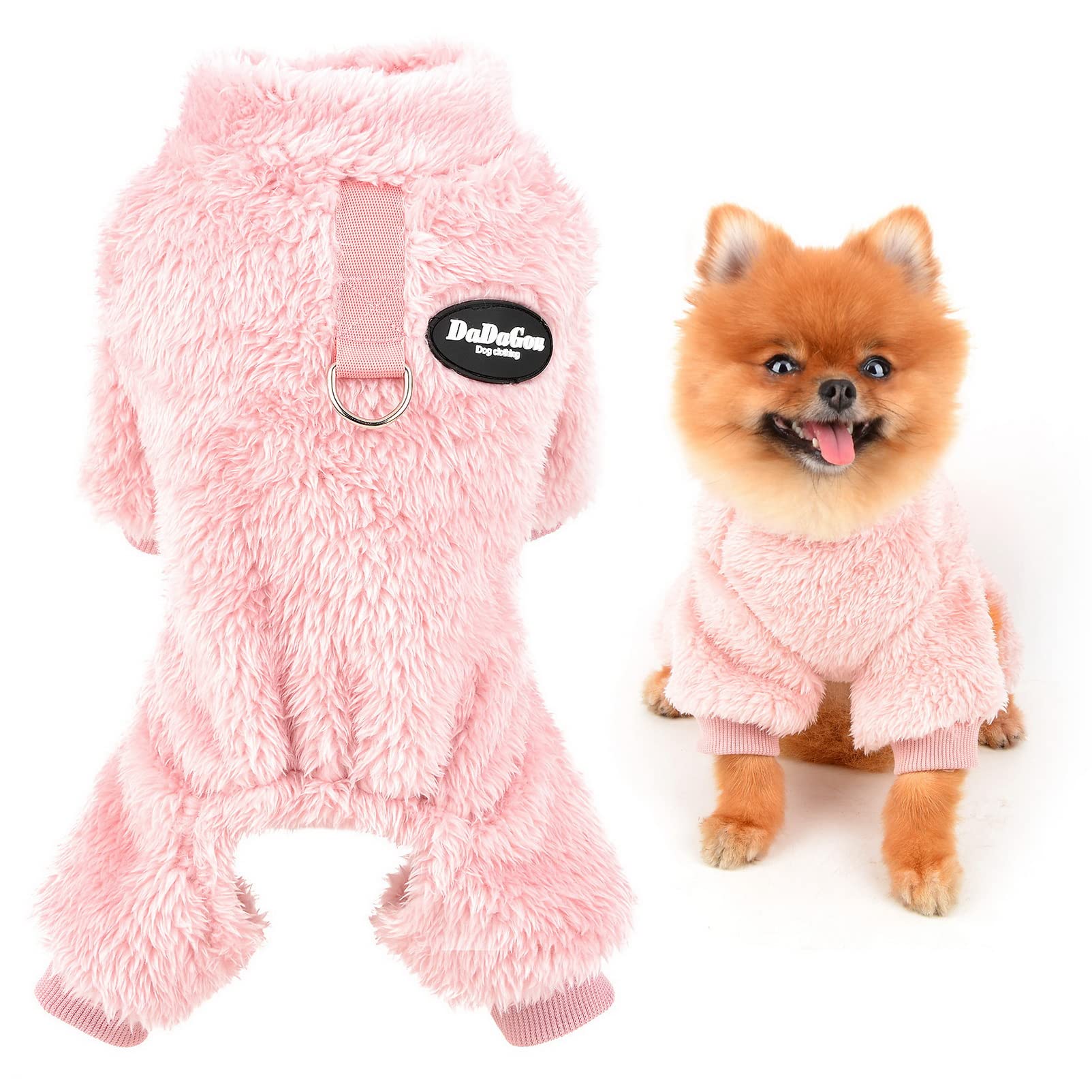 SMALLLEE_LUCKY_STORE Pet Thick Sherpa Fleece Pyjamas Pjs Jammies with D-ring for Small Dogs Cats Puppy Jumper Pajamas Jumpsuit Soft Coat Yorkie Chihuahua Warm Winter Clothes,Pink,L