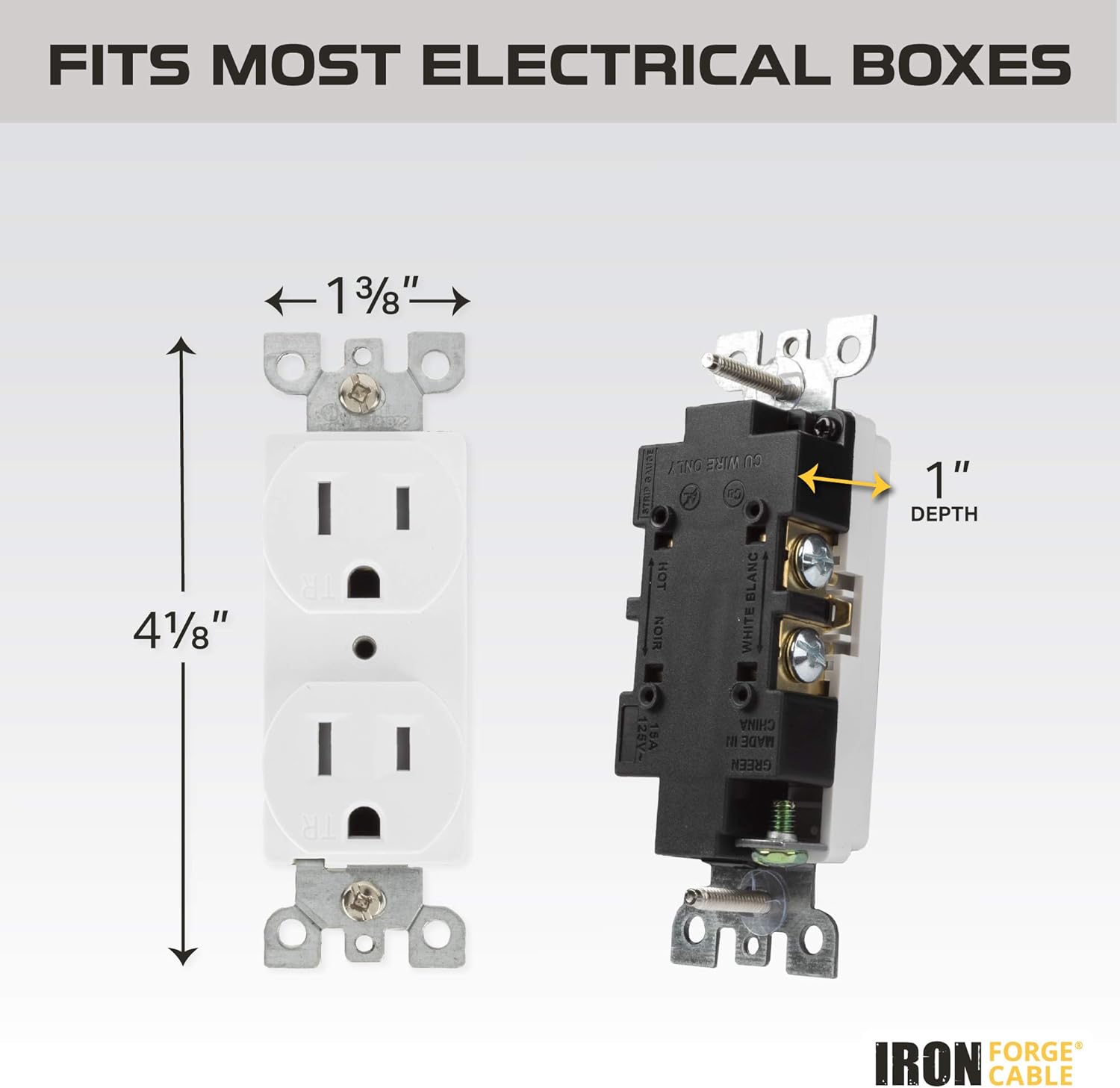 Duplex Receptacle Outlet, 10 Pack - Tamper Resistant 3 Prong Electrical Wall Outlets - 15 Amp, 125 Volt, 3 Wire, Self-Grounding, UL Listed - - 