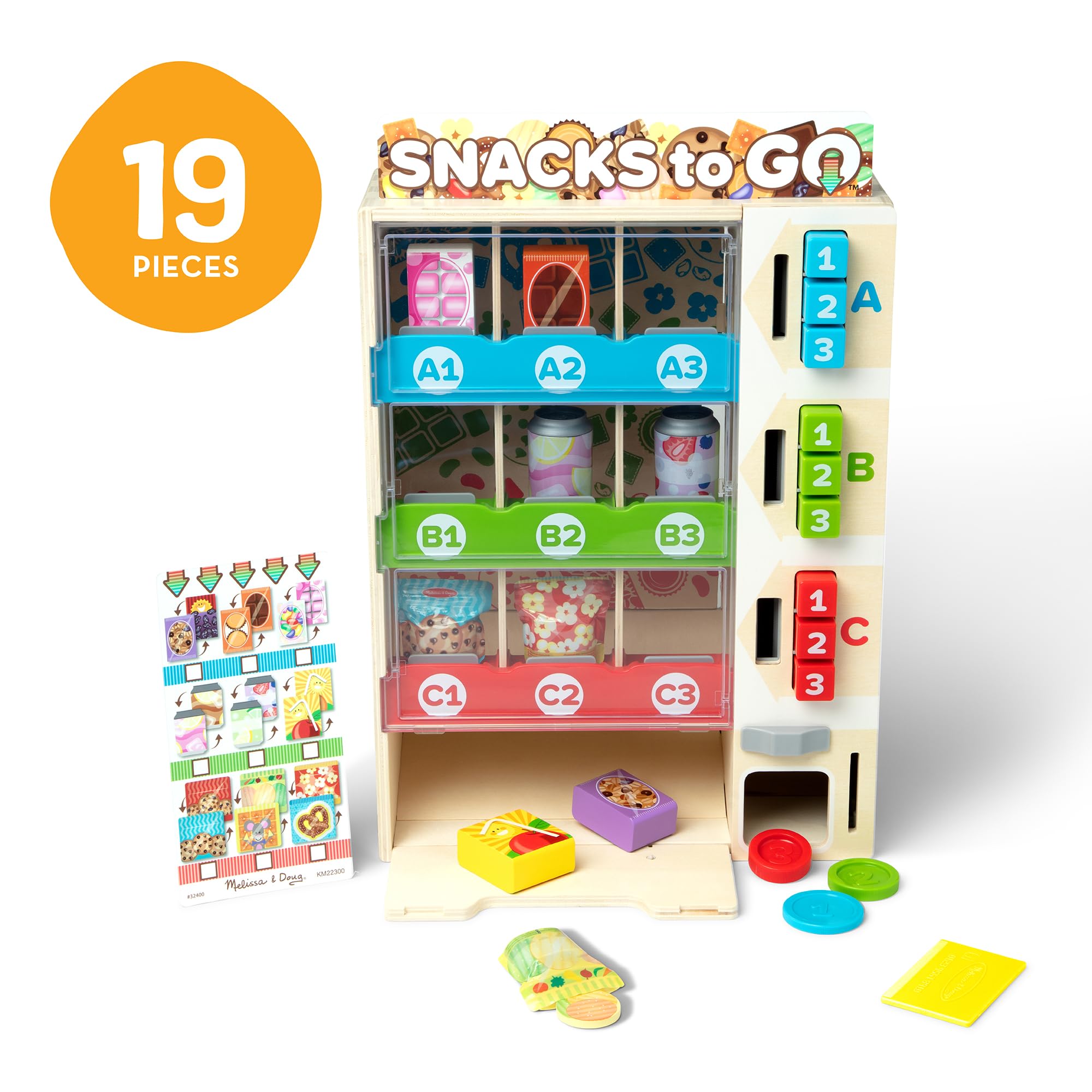 Melissa & Doug Sort-Stock-Select Wooden Vending Machine Toy with Play Food, Mini Vending Machine Toys & Play Money, Preschool Toys for Kids Ages 3+