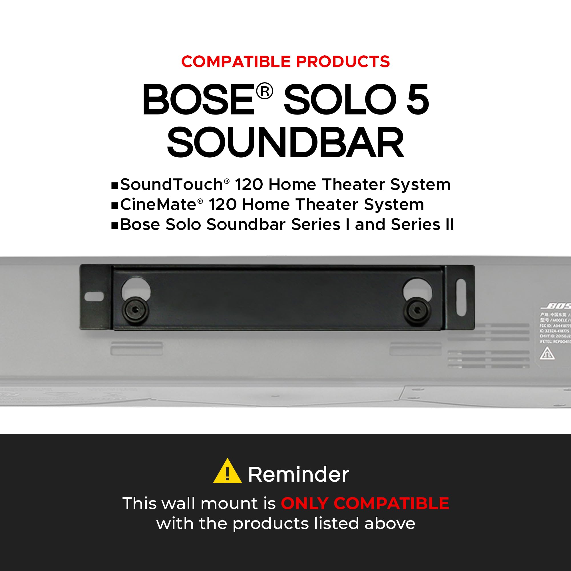 Sound Bass Solo 5 Wall Mount Bracket for Bose Solo 5 Sound Bar, Complete Kit with All Mounting Hardware, Compatible with Series II Soundbar, Designed in The UK by Soundbass