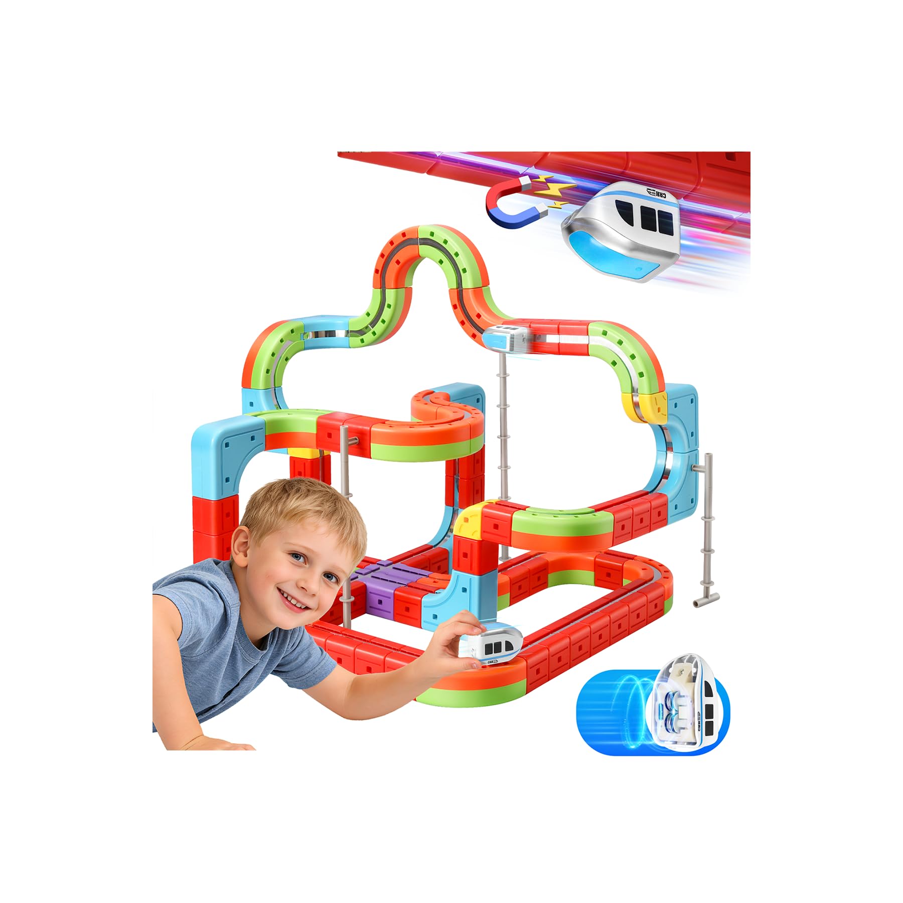 Hamino Electric Train Set for Kids with Anti-Gravity Magnetic Floating Tracks, Children's Electric DIY Railway Tracks Set STEM Toy, Christmas Birthday Gift for Boys Girls Age 3 4 5 6 7 8+ (68PCS)