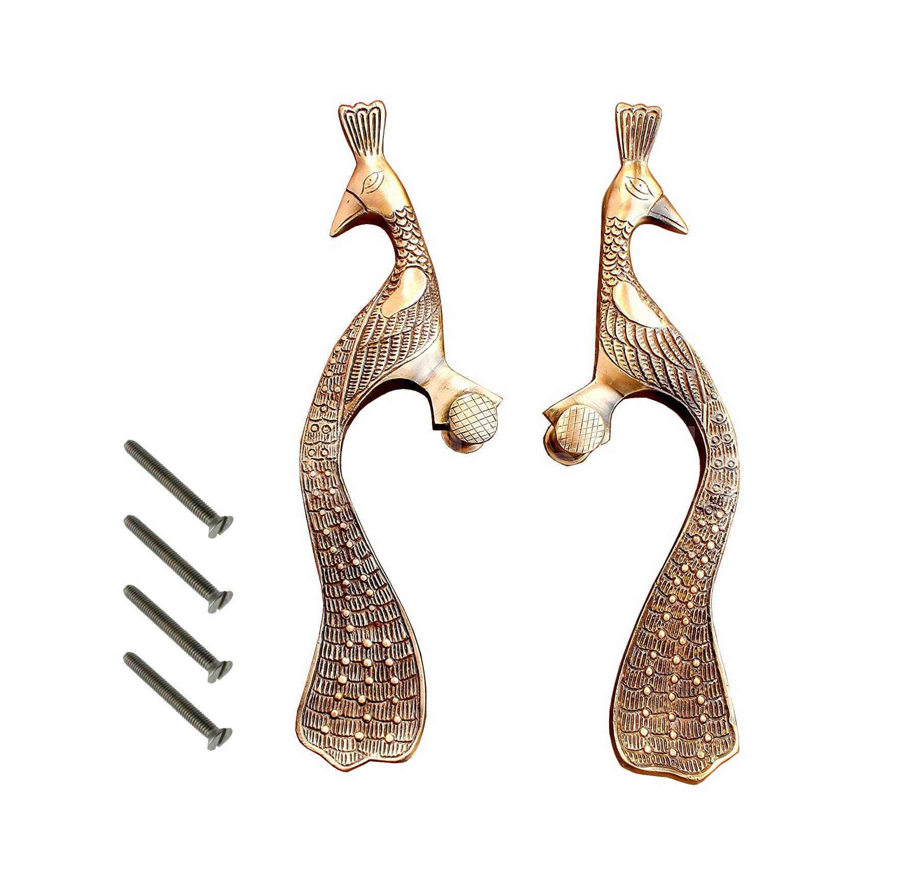 ESPLANADE - Designer Brass Peacock Door Handles - 2 pcs | 13" Inches, Golden