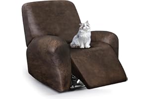 ANARACHON Leather Look Recliner Chair Covers, 4-Pieces Stretch Recliner Cover, Soft Reclining Chair Slipcover, Washable Furniture Protector for Lazy Boy Recliner (1 Seater, Brown)