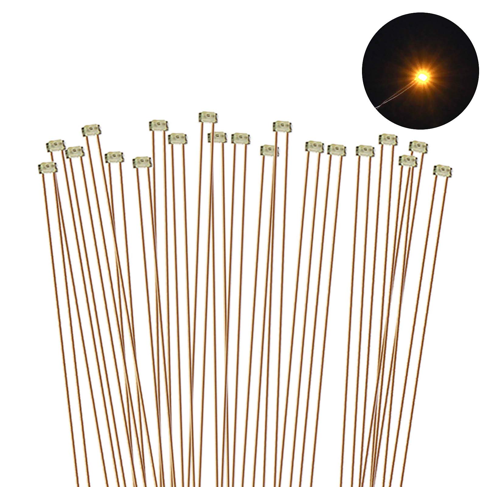 Evemodel C0402Y 20pcs Pre-soldered micro 0.1mm Copper Wired YELLOW SMD Led 0402