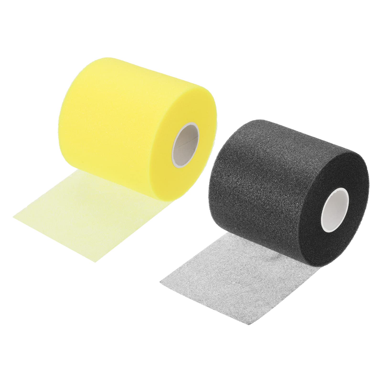 PATIKIL 30 Yard x 2.8 Inch Badminton Grip Cushion Wrap, 2 Pack PE Tennis Racket Grip Tape Backing Film Handle Anti Skid Cushion Accessories, Black/Yellow