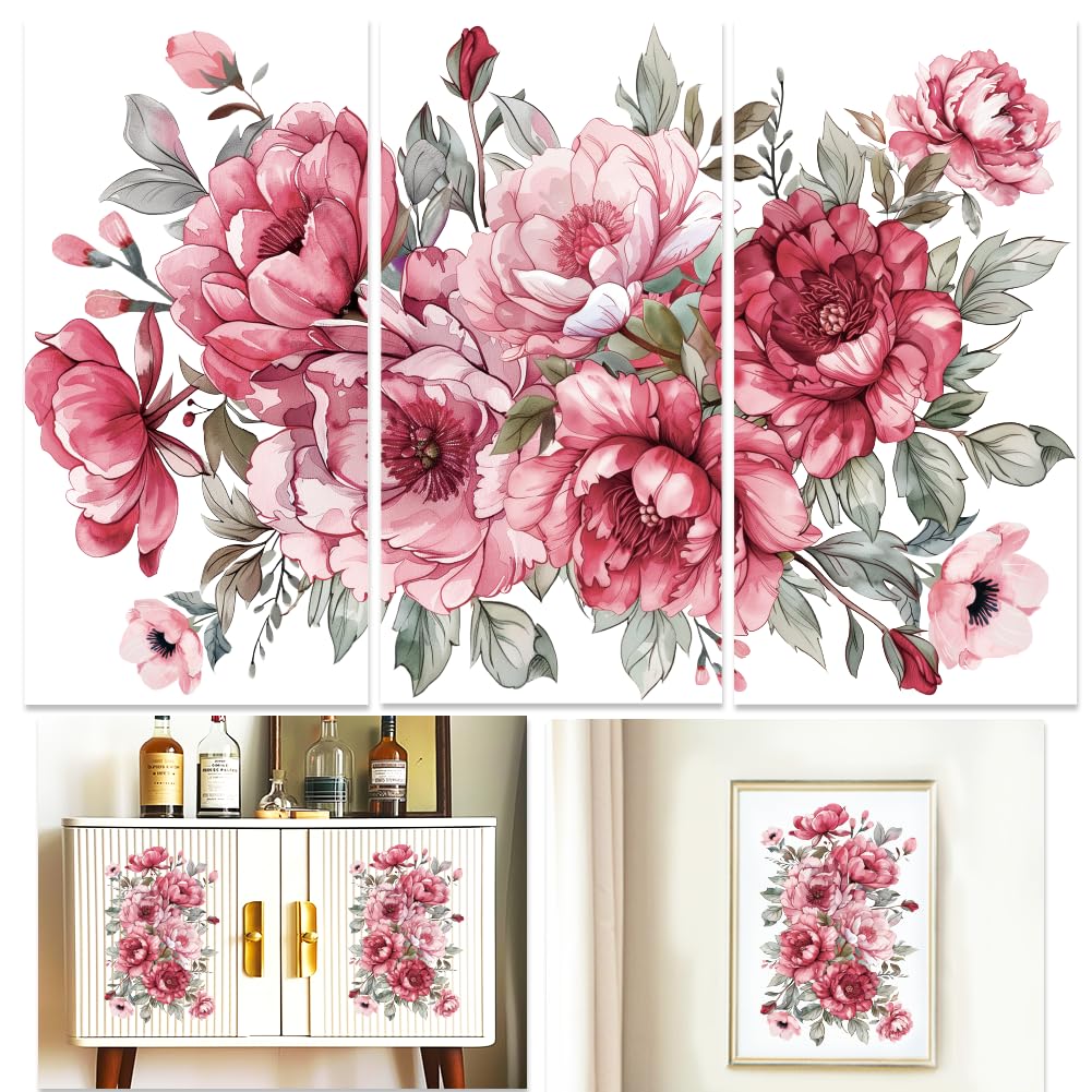 INFUNLY 3 Sheet Vintage Flowers Rub on Transfers for Crafts and Furniture 6x12 Vintage Rub on Floral Transfer Decals Flower Rub on Transfer Wall Stickers Waterproof for Scrapbook DIY Paper Home Decor
