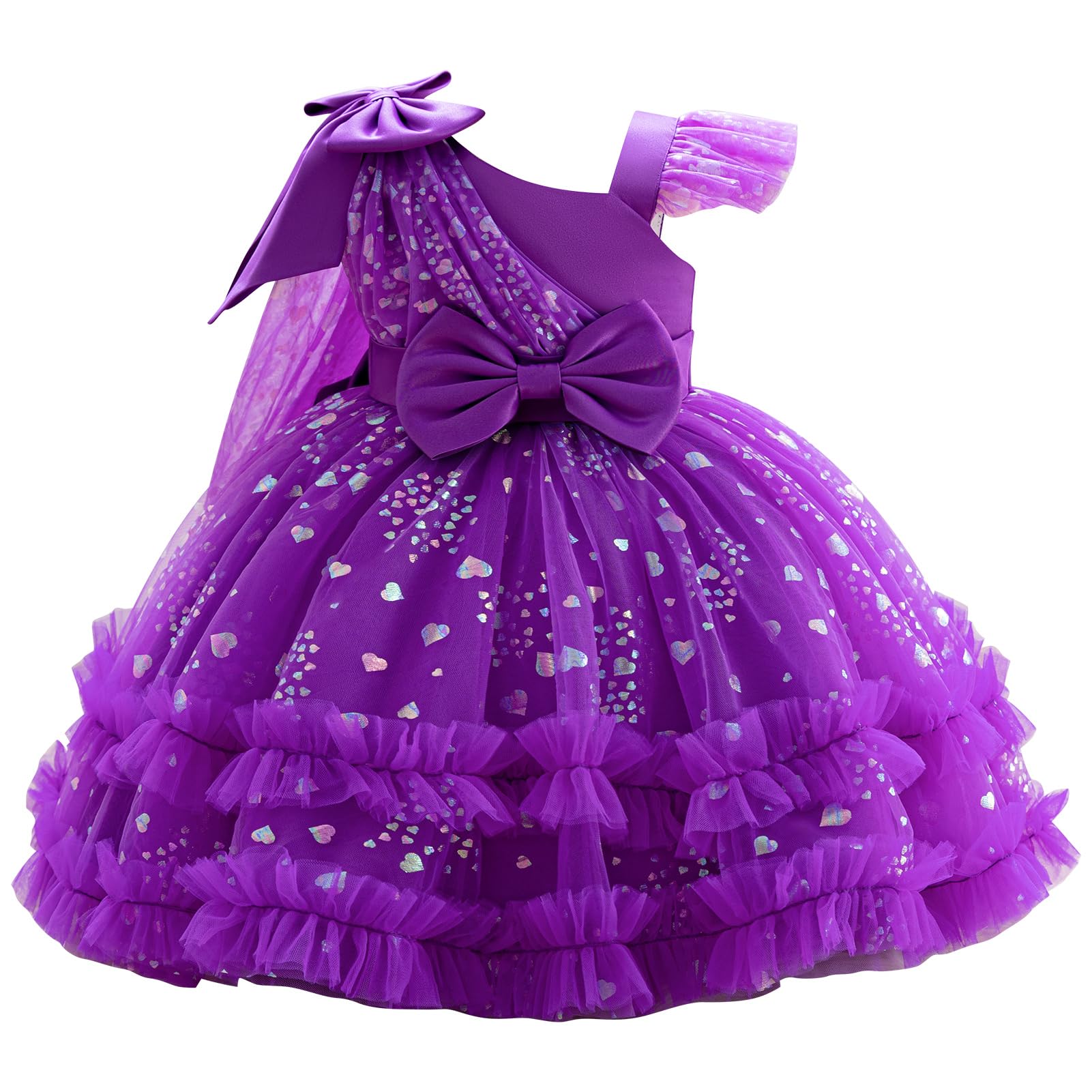 Photo 1 of OBEEII Pageant Dress for Toddler Baby Girl Sequins Heart Tulle Tutu Dress Bowknot Princess Birthday Party Christmas Photoshoot Dress Wedding Flower Girl Dress Kids Formal Ball Gown Purple 9-12 Months