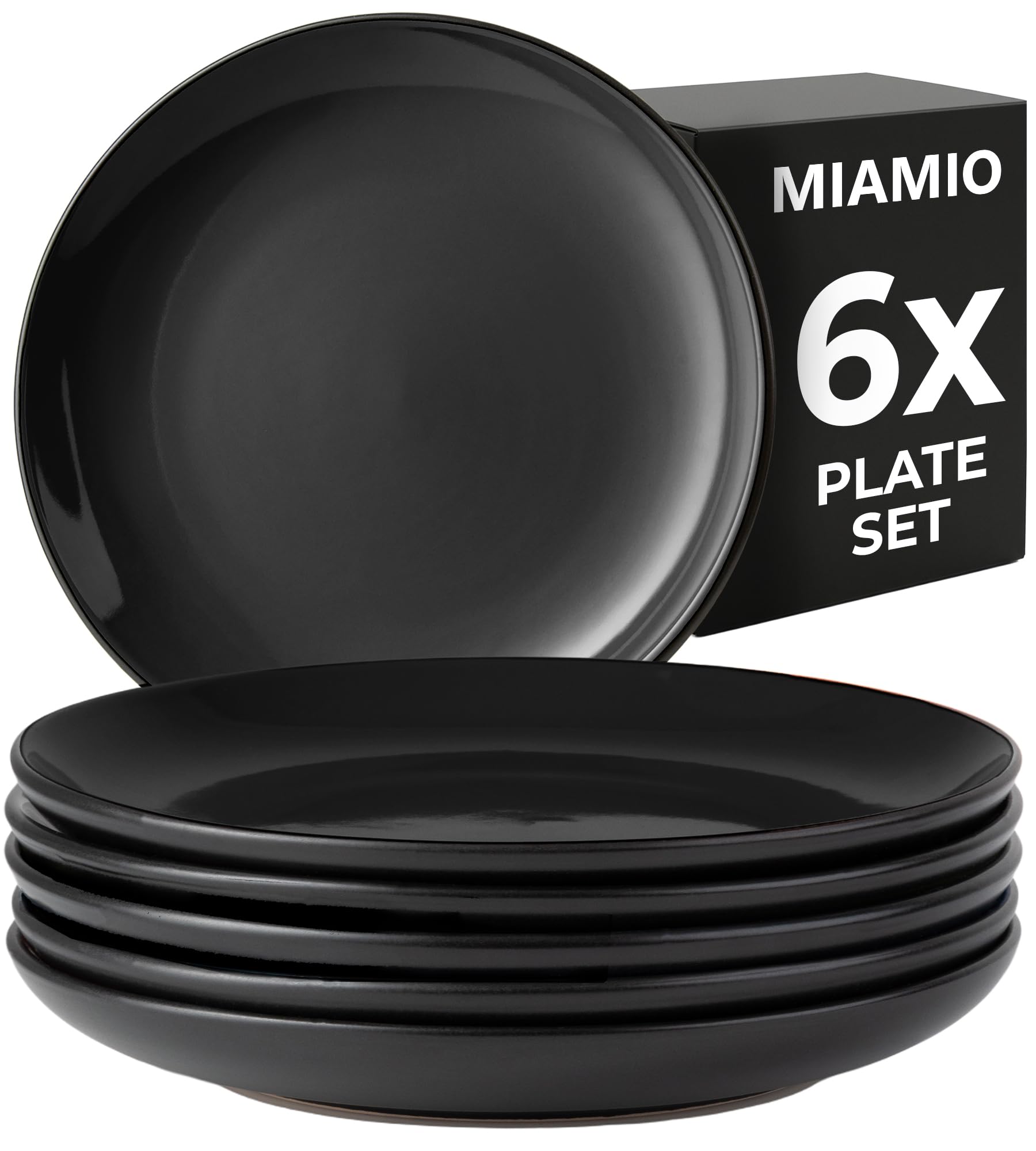 MIAMIO – 6 x Plate/Dinner Plate Set Stoneware Ceramic Tableware Set - Le Papillon Collection (Black, Small Plate)