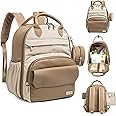 KeaBabies Diaper Bag Backpack - Multifunctional Travel Diaper Back Packs,Maternity Baby Changing Bags, Compact 12L Capacity, PU Leather,Waterproof, Unisex,Stylish Nappy Bag, Diaper Changing Pad(Latte)