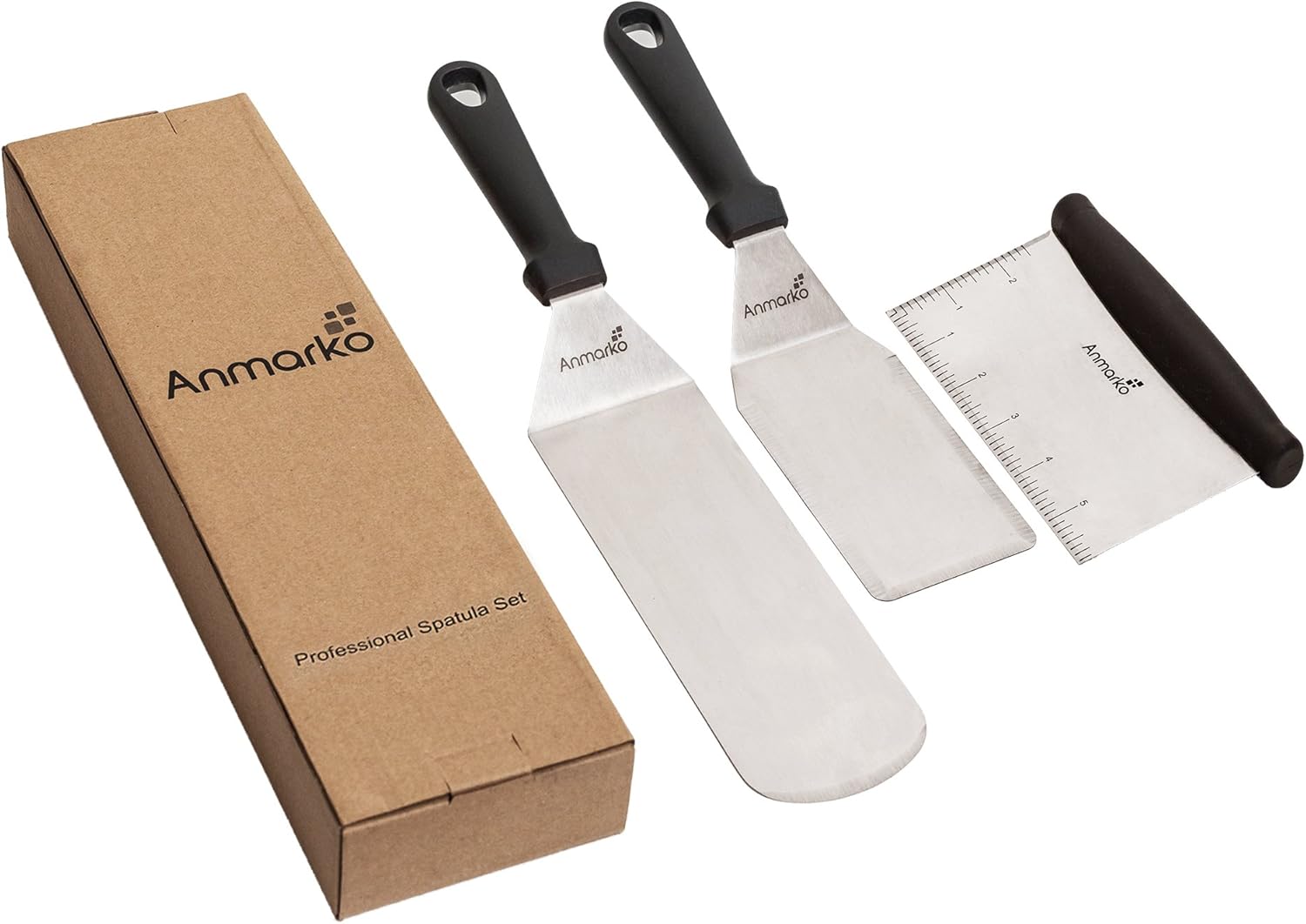 Metal Spatula Stainless Steel and Scraper - Professional Chef Griddle Spatulas Set of 3 - Heavy Duty Accessories Great for Cast Iron BBQ Flat Top Grill Skillet Pan - Commercial Grade: Kitchen & Dining