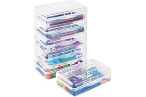 Sooez Plastic Pencil Case Box 6 Pack, Large Crayon Maker Pen Organizer, Plastic Containers with Snap Lids, Stackable Craft Storage Boxes Bulk, School Supplies Art Box for Bead, Clear
