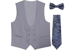 SZZMMER Boys Vest Double Breasted Suit Vest for Boy Formal Casual Western Wedding Waistcoat and Tie